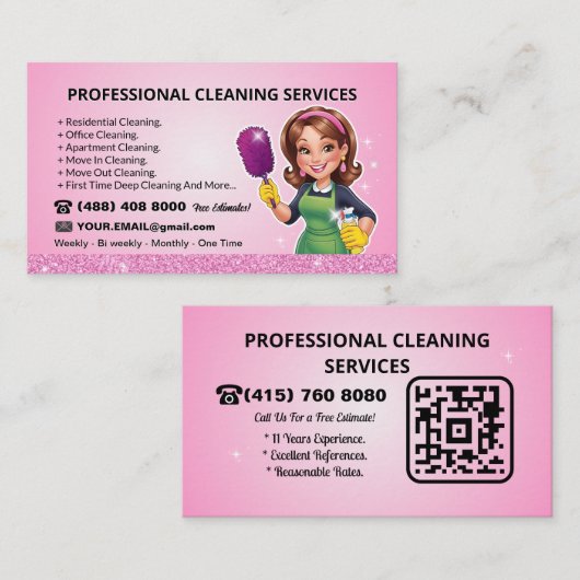 Carte De Visite Service de nettoyage de code QR (Devant / Derrière)