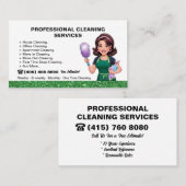 Carte De Visite Service de nettoyage de concierge vert (Devant / Derrière)