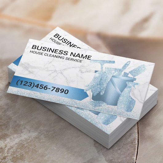 Carte De Visite Service de nettoyage de la maison Marbre bleu mode