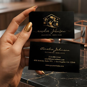 Carte De Visite Service de nettoyage de luxe Logo Gold Housekeep