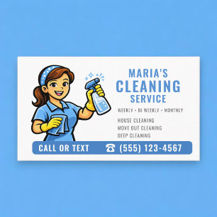 Carte De Visite Service de nettoyage de maison Blue Maid