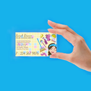 Carte De Visite Service de nettoyage de maison Blue Yellow Maid