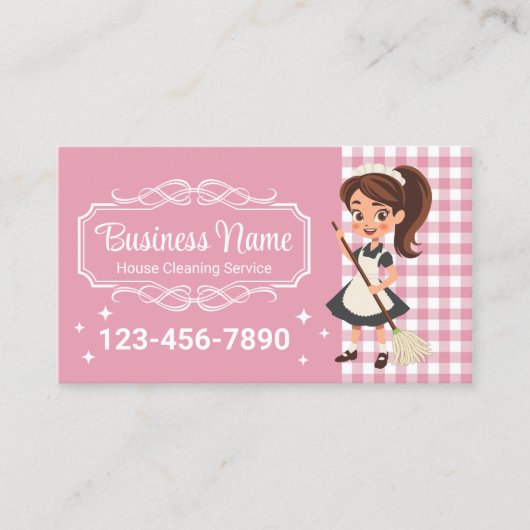 Carte De Visite Service De Nettoyage De Maison Cartoon Pink Paid (Devant)