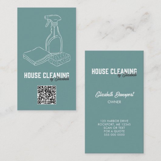Carte De Visite Service de nettoyage de maison Code QR moderne sar (Devant / Derrière)