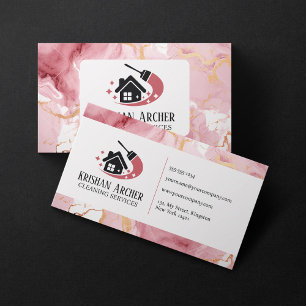 Carte De Visite Service de nettoyage de maison en marbre rose doré