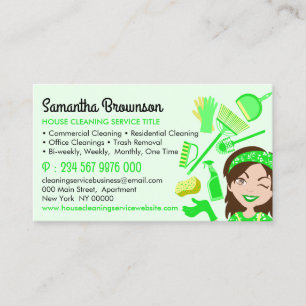 Carte De Visite Service de nettoyage de maison Green Clean Girl