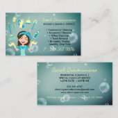 Carte De Visite Service De Nettoyage De Maison Maid Cartoon Cute (Devant / Derrière)