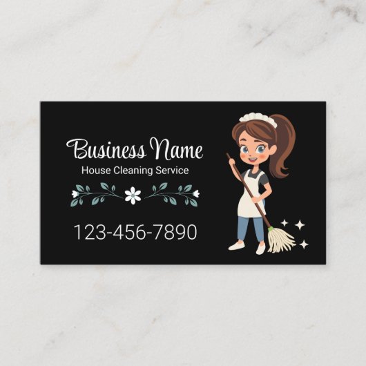 Carte De Visite Service De Nettoyage De Maison Maid De Cartoon Cut (Devant)