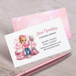 Carte De Visite Service de nettoyage de maison mignon Maid Sparkle