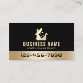 Carte De Visite Service de nettoyage de maison moderne Noir & Or (Devant)