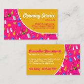 Carte De Visite Service De Nettoyage De Maison Moderne Rose Jaune (Devant / Derrière)