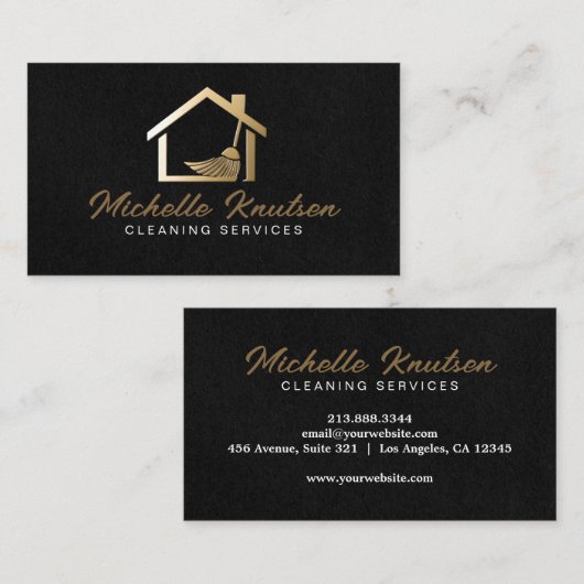Carte De Visite Service de nettoyage de maison professionnel noir  (Devant / Derrière)