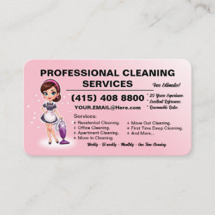 Carte De Visite Service de nettoyage de maison rétro rose femme de