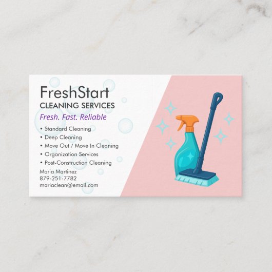 Carte De Visite Service De Nettoyage De Ménage Élégant (Devant)