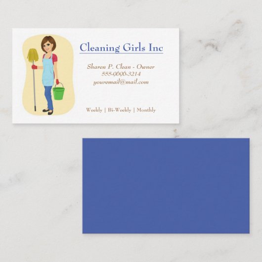 Carte De Visite Service De Nettoyage De Mop House Girl (Devant / Derrière)