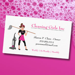 Carte De Visite Service De Nettoyage De Mop House Girl De Cartoon 