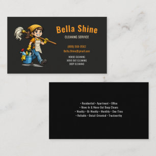 Carte De Visite Service de nettoyage de nounou mignonne en noir