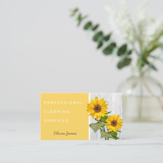 Carte De Visite Service de nettoyage de tournesol à fleurs jaunes  (Debout devant)