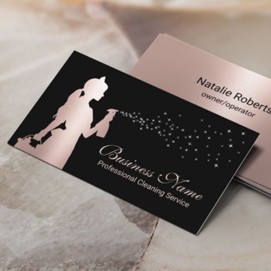 Carte De Visite Service de nettoyage des domestiques Rose Gold Hou