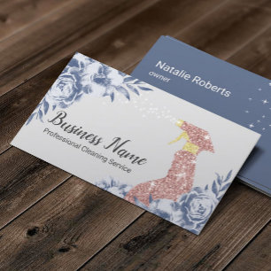 Carte De Visite Service de nettoyage des maisons Floral bleu Vinta
