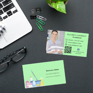 Carte De Visite Service de nettoyage feu vert photo QR code premiu
