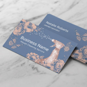 Carte De Visite Service de nettoyage Fleurs roses vintage Bleu pou