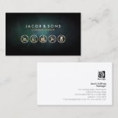 Carte De Visite Service de nettoyage Icônes d'or Grunge Turquoise (Devant / Derrière)