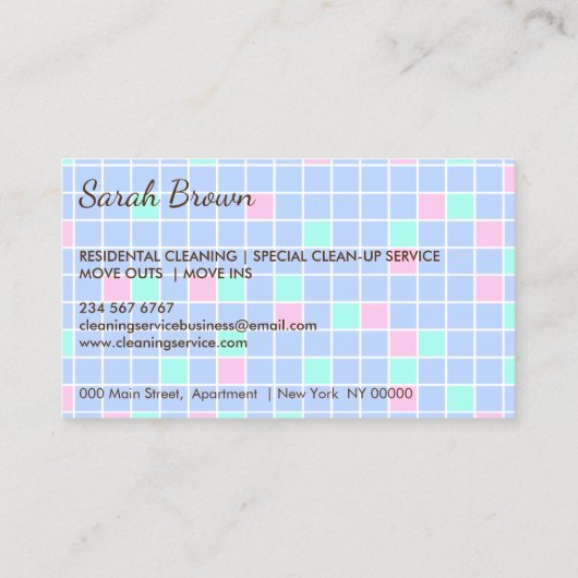 Carte De Visite Service de nettoyage Janitorial Lady Tiles Accueil (Dos)