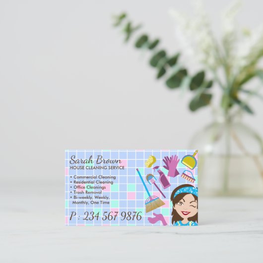 Carte De Visite Service de nettoyage Janitorial Lady Tiles Accueil (Debout devant)