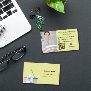 Carte De Visite Service de nettoyage jaune photo code QR