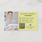 Carte De Visite Service de nettoyage jaune photo QR code premium (Dos)