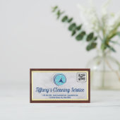 Carte De Visite Service de nettoyage | Logo Squeegee | Code QR (Debout devant)