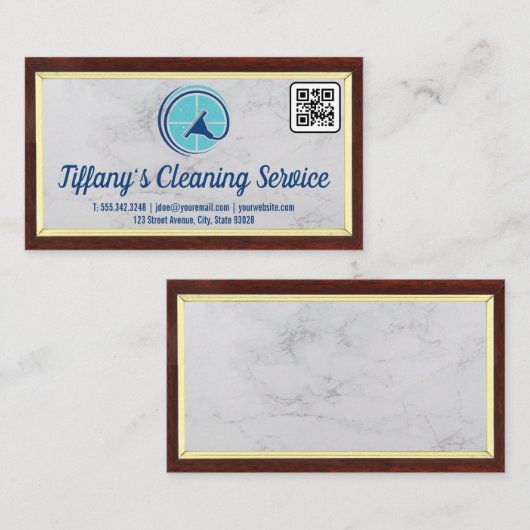 Carte De Visite Service de nettoyage | Logo Squeegee | Code QR (Devant / Derrière)