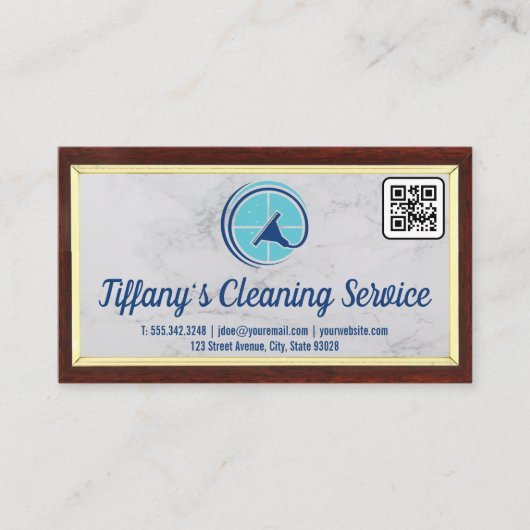 Carte De Visite Service de nettoyage | Logo Squeegee | Code QR (Devant)