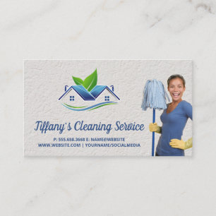 Carte De Visite Service de nettoyage   Maid Cleaning Holding Mop