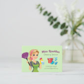 Carte De Visite Service De Nettoyage Maid House Cartoon Vert (Debout devant)