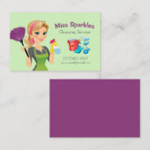Carte De Visite Service De Nettoyage Maid House Cartoon Vert (Devant / Derrière)
