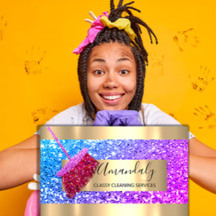 Carte De Visite Service de nettoyage Maid House Garder Gold Spark