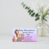 Carte De Visite Service De Nettoyage Maison Classique Maid Blue Om (Debout devant)