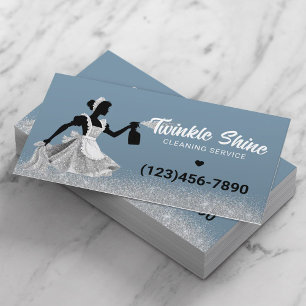 Carte De Visite Service De Nettoyage Maison Silver Maid Dusty Blue