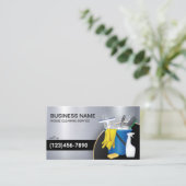 Carte De Visite Service De Nettoyage Ménage Ménage Métal Moderne (Debout devant)