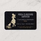 Carte De Visite Service de nettoyage Modèle en or noir et métal (Devant)