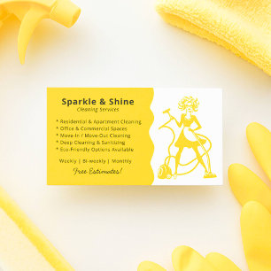 Carte De Visite Service de nettoyage moderne femme de ménage jaune