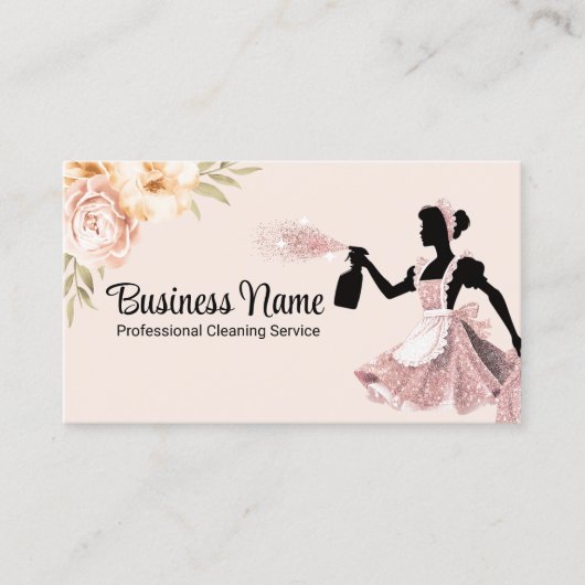 Carte De Visite Service De Nettoyage Moderne Fleurs Roses Blanches (Devant)
