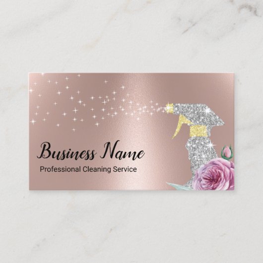 Carte De Visite Service de nettoyage moderne Silver Spray Rose Gol (Devant)