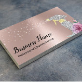 Carte De Visite Service de nettoyage moderne Silver Spray Rose Gol