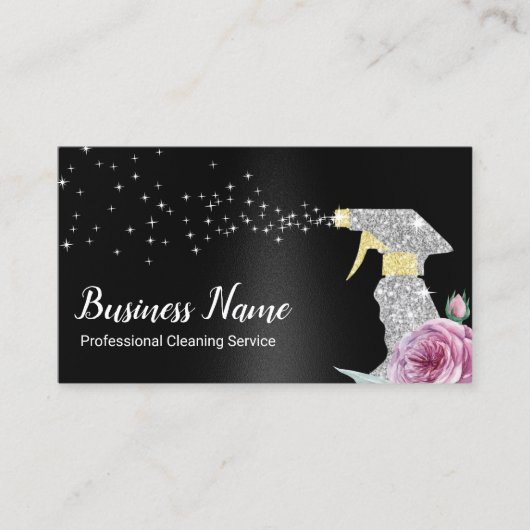 Carte De Visite Service de nettoyage moderne Spray argenté Noir (Devant)