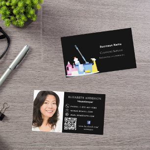 Carte De Visite Service de nettoyage noir code QR photo