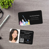 Carte De Visite Service de nettoyage noir code QR photo