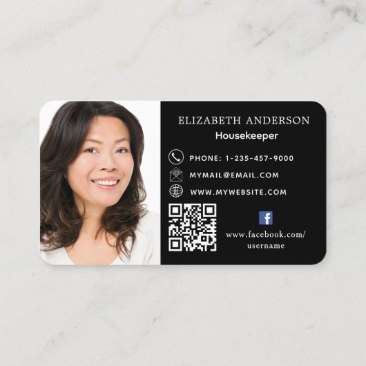 Carte De Visite Service de nettoyage noir code QR photo (Dos)